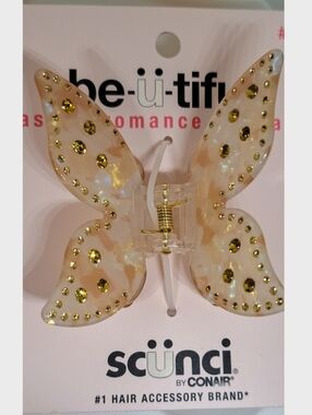 Scunci Butterfly Hair Claw Clip - Cream Gold Rhinestones Boho 79s 90s Retro NWT